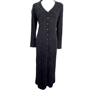 All That Jazz Vintage Button Up V-Neck Charcoal Gray Long Sleeve Dress Knit M